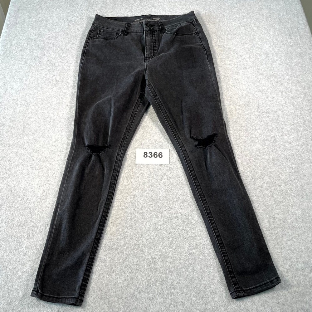 Seven7 Tummyless High Rise Skinny Jeans Women 12 Black Cotton Stretch Distressed